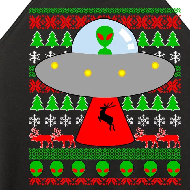 UFO Alien Abducting Reindeer Ugly Christmas Sweater Design Women’s Perfect Tri Rocker Tank