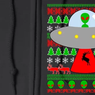 UFO Alien Abducting Reindeer Ugly Christmas Sweater Design Full Zip Hoodie