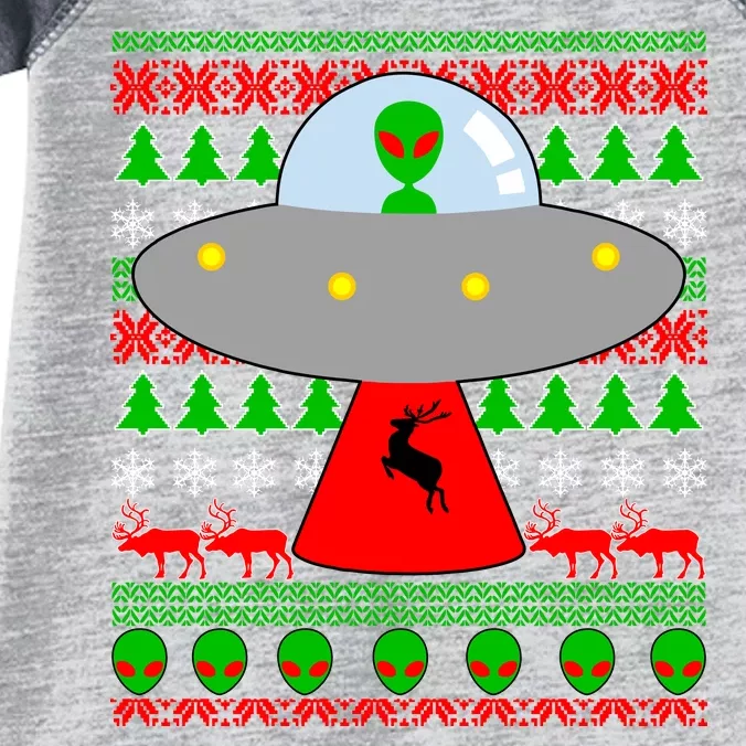 UFO Alien Abducting Reindeer Ugly Christmas Sweater Design Infant Baby Jersey Bodysuit