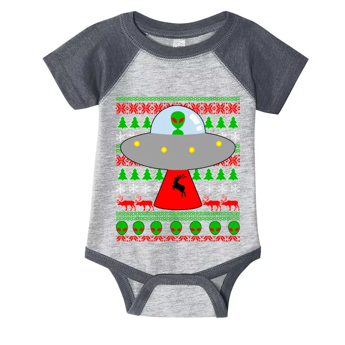 UFO Alien Abducting Reindeer Ugly Christmas Sweater Design Infant Baby Jersey Bodysuit