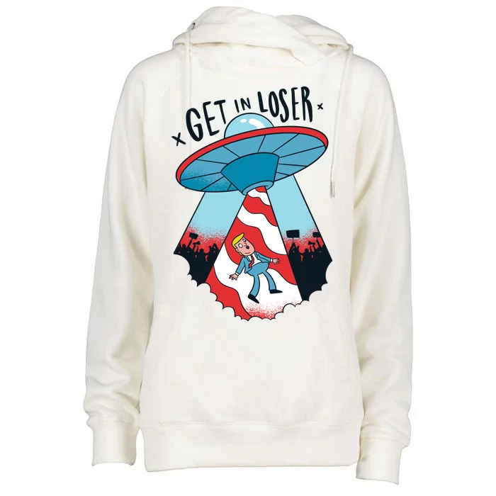 UFO Aliens Abducted Trump Get In Loser Womens Funnel Neck Pullover Hood