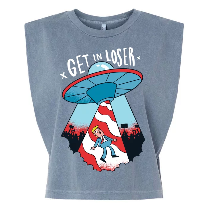 UFO Aliens Abducted Trump Get In Loser Garment-Dyed Women's Muscle Tee