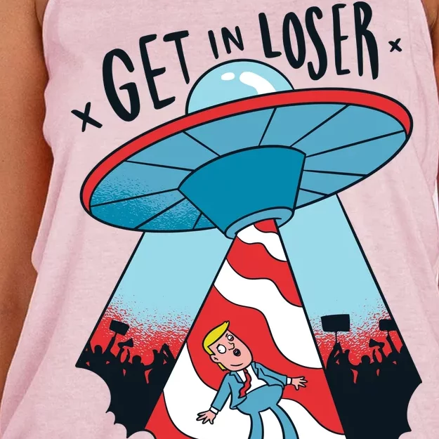 UFO Aliens Abducted Trump Get In Loser Women's Knotted Racerback Tank