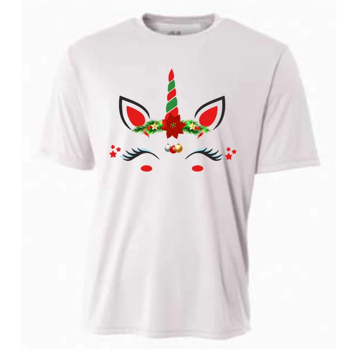 Unicorn Face Ornaments Christmas Funny Gifts Girls Teens Cooling Performance Crew T-Shirt