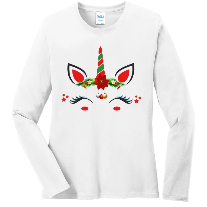 Unicorn Face Ornaments Christmas Funny Gifts Girls Teens Ladies Long Sleeve Shirt