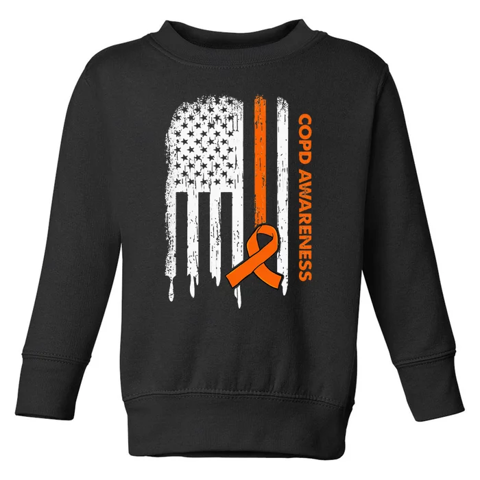 USA Flag Orange Ribbon COPD Awareness Toddler Sweatshirt