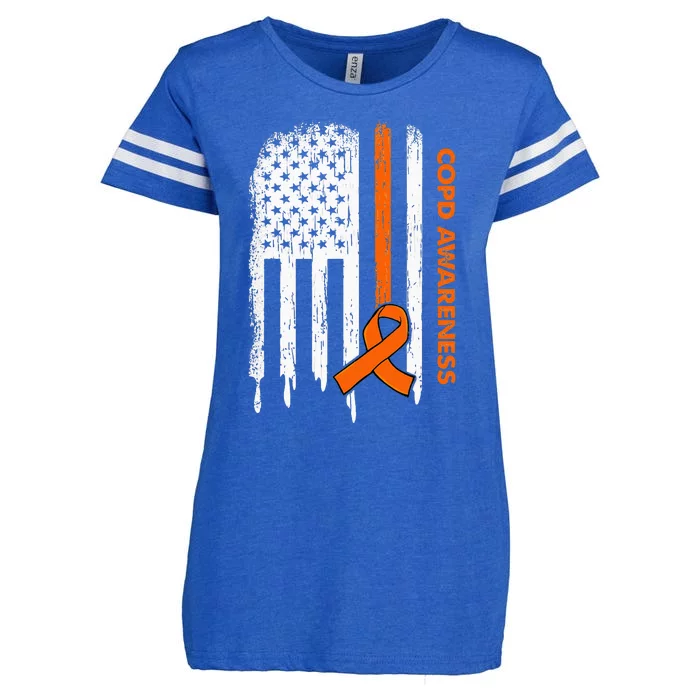 USA Flag Orange Ribbon COPD Awareness Enza Ladies Jersey Football T-Shirt