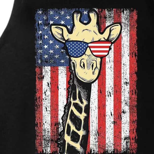 USA Flag Patriotic Giraffe Sunglasses Funny Animal Lover Ladies Tri-Blend Wicking Tank