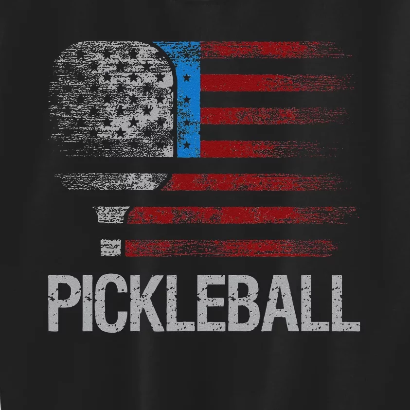 US Flag Pickleball Player Paddleball Lover Kids Sweatshirt