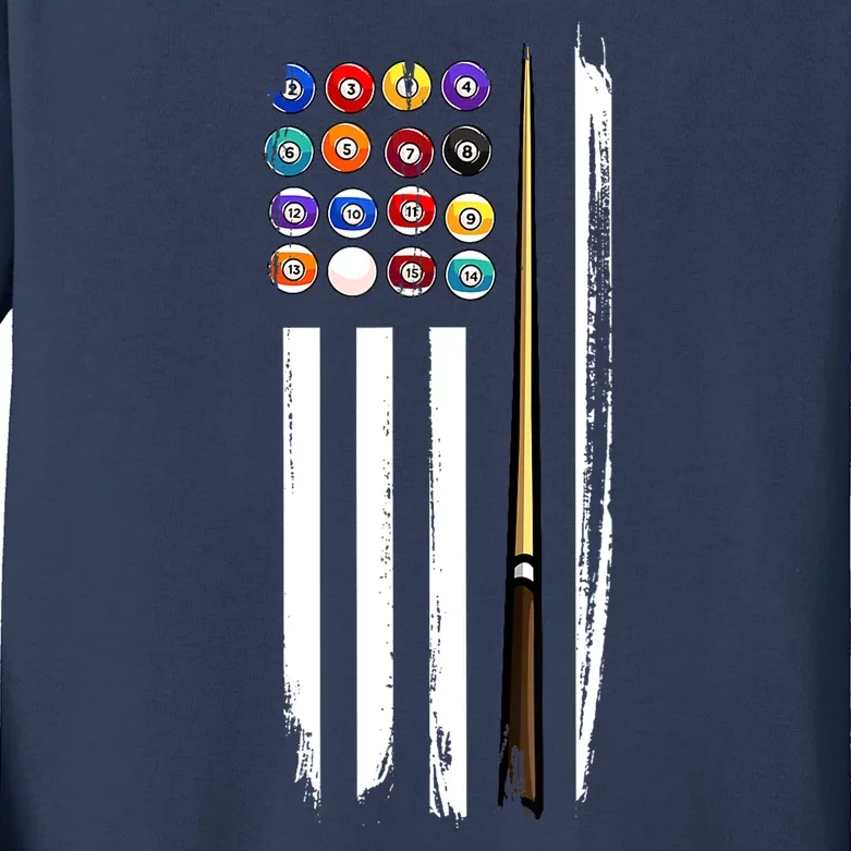 Usa Flag Pool Player Cute Cues Stick Best Gift For Player Kids Long Sleeve Shirt