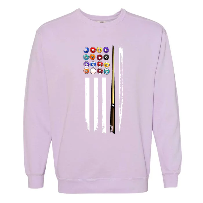 Usa Flag Pool Player Cute Cues Stick Best Gift For Player Garment-Dyed Sweatshirt