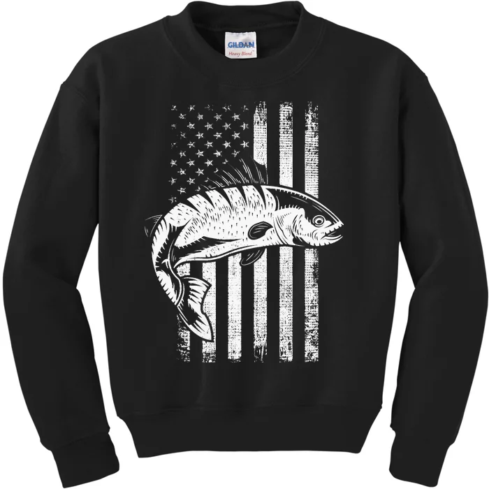 USA Flag Patriotic American Fisherman Hobby Fishing Kids Sweatshirt