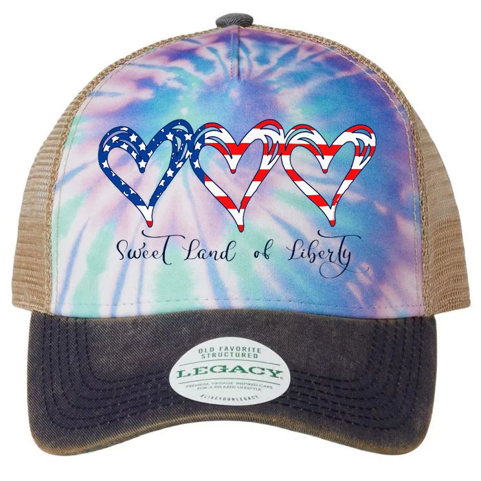 USA Flag Patriotic Hearts 4th of July Sweet Land of Liberty Legacy Tie Dye Trucker Hat