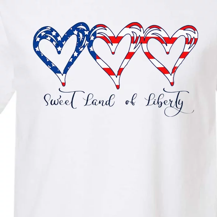 USA Flag Patriotic Hearts 4th of July Sweet Land of Liberty Garment-Dyed Heavyweight T-Shirt