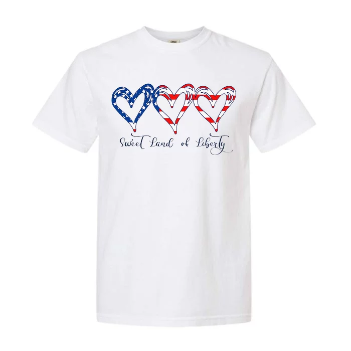 USA Flag Patriotic Hearts 4th of July Sweet Land of Liberty Garment-Dyed Heavyweight T-Shirt