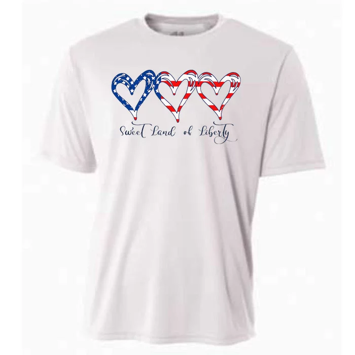 USA Flag Patriotic Hearts 4th of July Sweet Land of Liberty Cooling Performance Crew T-Shirt