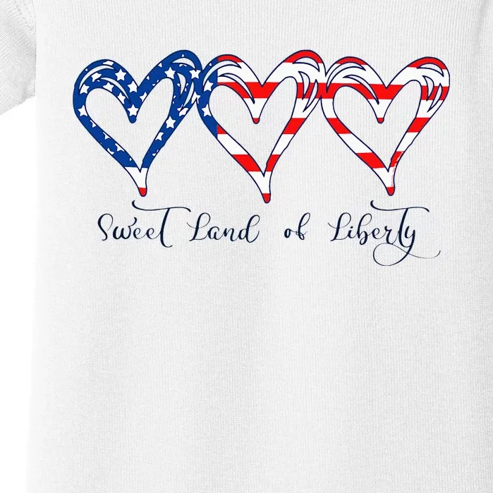 USA Flag Patriotic Hearts 4th of July Sweet Land of Liberty Baby Bodysuit