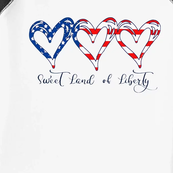 USA Flag Patriotic Hearts 4th of July Sweet Land of Liberty Infant Baby Jersey Bodysuit