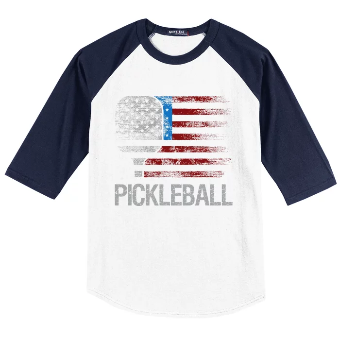 Us Flag Pickleball Player Paddleball Lover Baseball Sleeve Shirt