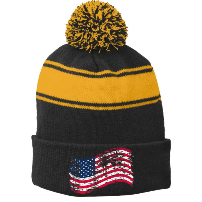 USA Flag Patriotic 4th of July America day of Independence Stripe Pom Pom Beanie