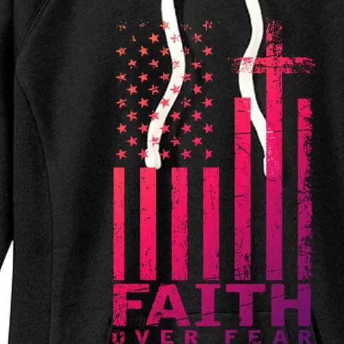 Usa Flag Patriotic American Gift Faith Over Fear Prayer Gift Women's Fleece Hoodie