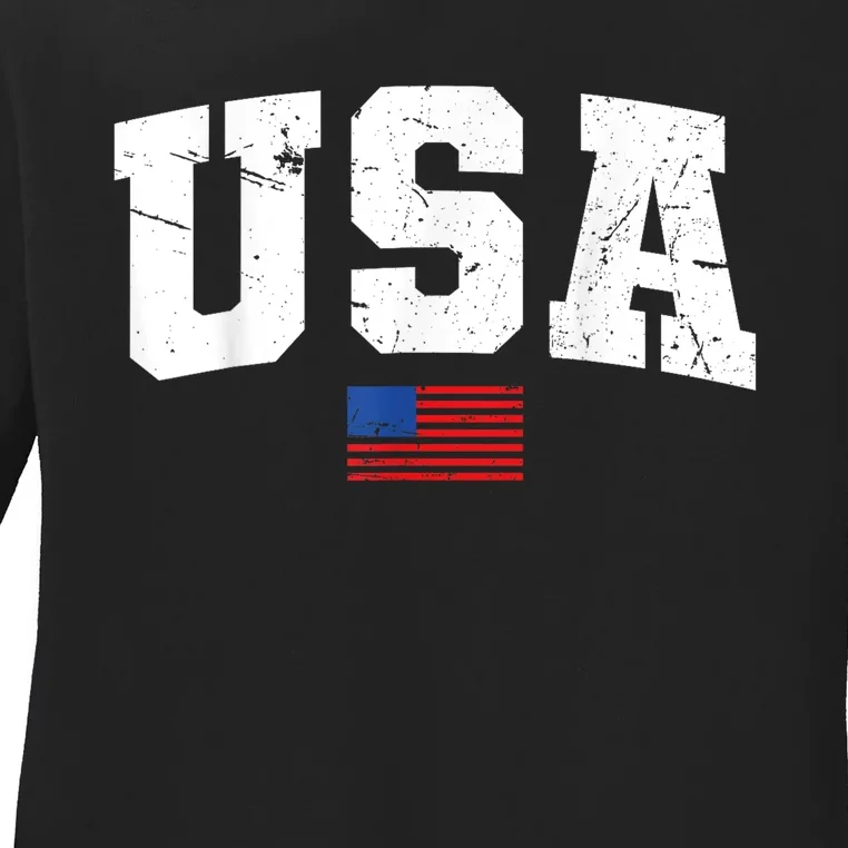 USA Flag Patriotic 4th Of July America Day Of Independence Ladies Long Sleeve Shirt