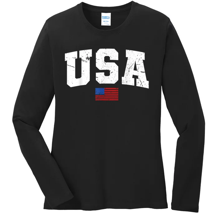 USA Flag Patriotic 4th Of July America Day Of Independence Ladies Long Sleeve Shirt