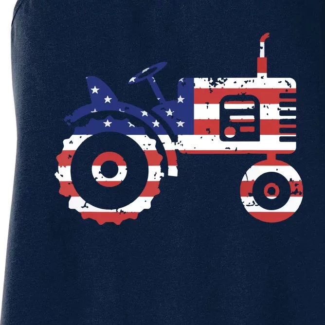 USA Flag Patriotic Tractor American Farmer Women's Racerback Tank