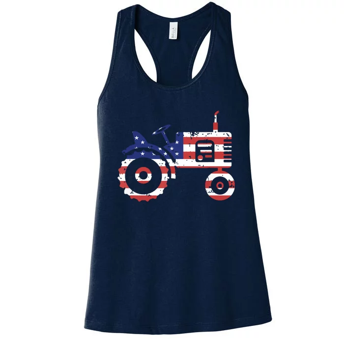 USA Flag Patriotic Tractor American Farmer Women's Racerback Tank