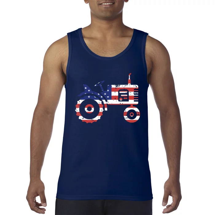 USA Flag Patriotic Tractor American Farmer Tank Top