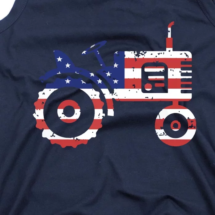 USA Flag Patriotic Tractor American Farmer Tank Top