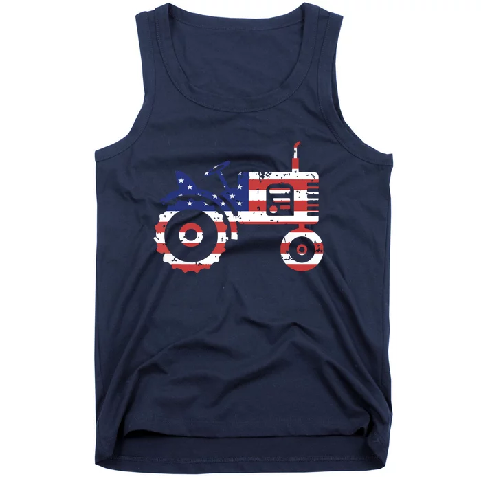 USA Flag Patriotic Tractor American Farmer Tank Top