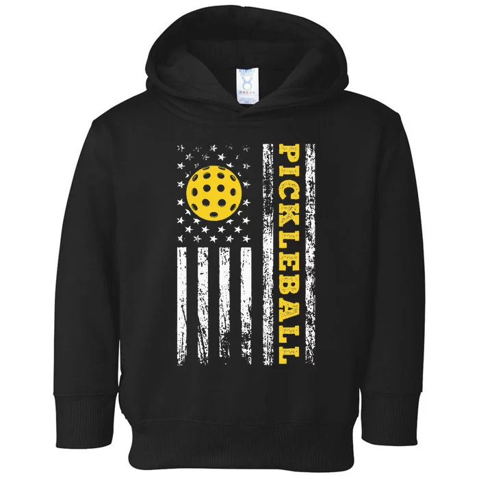 US Flag Pickleball Player Paddleball Lover Toddler Hoodie