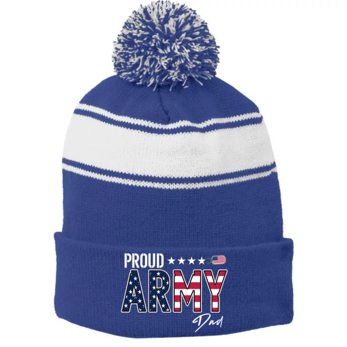 Us Flag Proud Army Dad Funny Gift Stripe Pom Pom Beanie