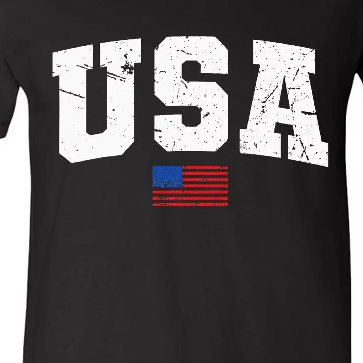 USA Flag Patriotic 4th Of July America Day Of Independence V-Neck T-Shirt