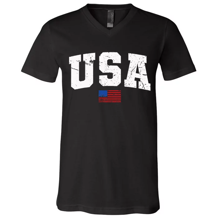 USA Flag Patriotic 4th Of July America Day Of Independence V-Neck T-Shirt