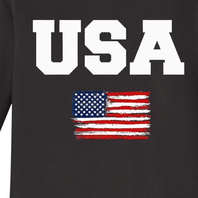 USA Flag Patriotic 4th of July America day of Independence Baby Long Sleeve Bodysuit