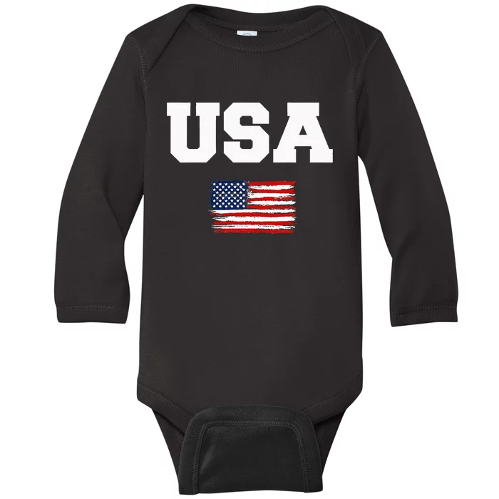 USA Flag Patriotic 4th of July America day of Independence Baby Long Sleeve Bodysuit