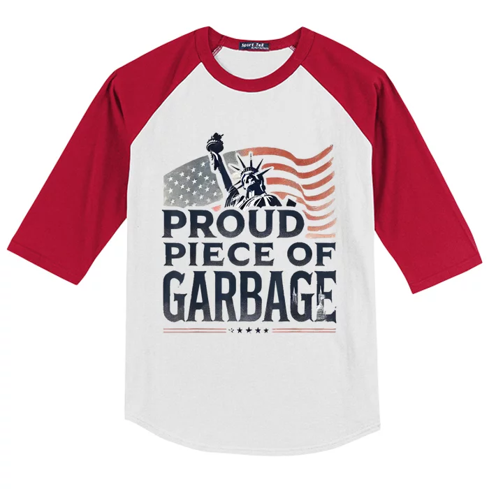 Us Flag Proud Piece Of Garbage For Trump Supporter Gift Kids Colorblock Raglan Jersey