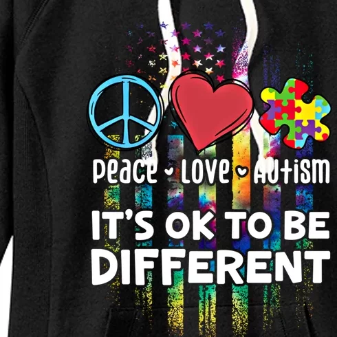 Usa For Peace Love Autism ItS Ok To Be Different Cool Gift Women's Fleece Hoodie