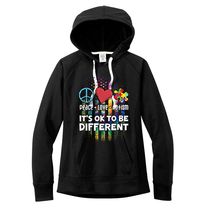 Usa For Peace Love Autism ItS Ok To Be Different Cool Gift Women's Fleece Hoodie