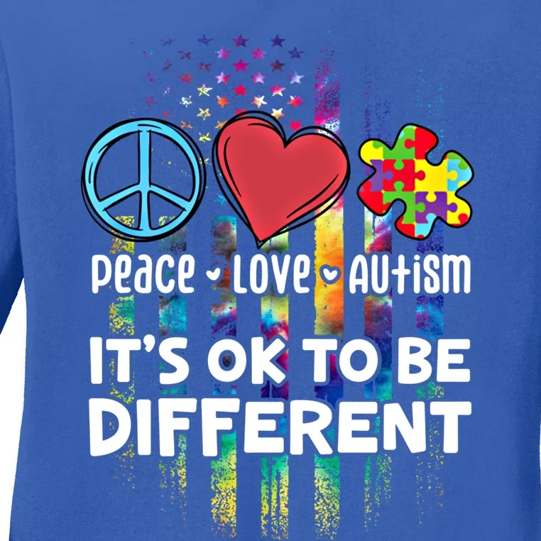 Usa For Peace Love Autism ItS Ok To Be Different Cool Gift Ladies Long Sleeve Shirt