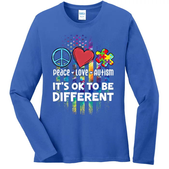 Usa For Peace Love Autism ItS Ok To Be Different Cool Gift Ladies Long Sleeve Shirt