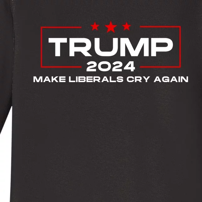 Usa Flag President Trump 2024 Make Liberals Cry Again Funny Baby Long Sleeve Bodysuit