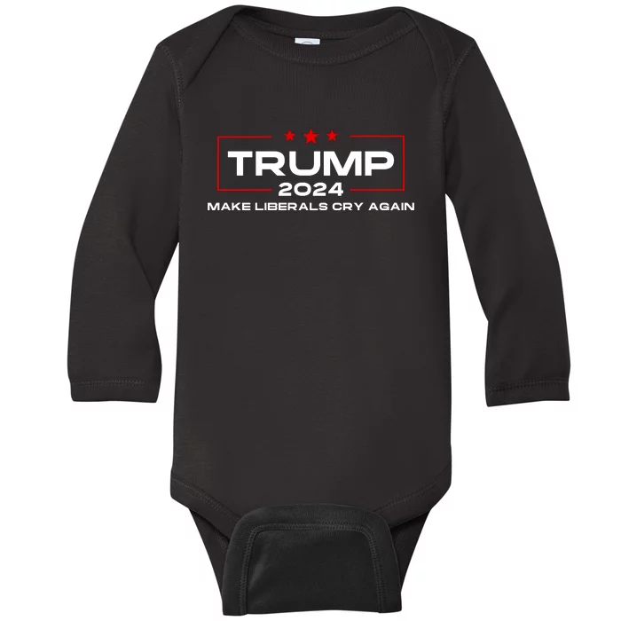 Usa Flag President Trump 2024 Make Liberals Cry Again Funny Baby Long Sleeve Bodysuit