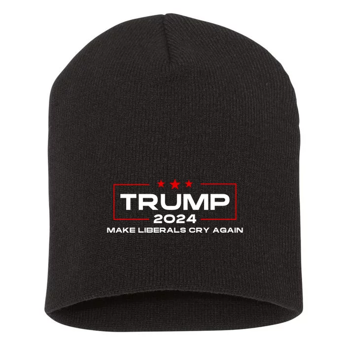 Usa Flag President Trump 2024 Make Liberals Cry Again Funny Short Acrylic Beanie