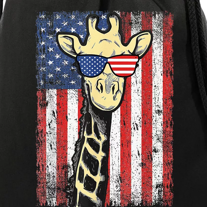 USA Flag Patriotic Giraffe Sunglasses Funny Animal Lover Drawstring Bag