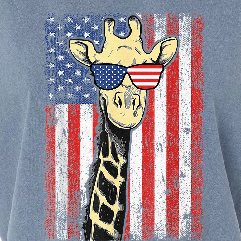 USA Flag Patriotic Giraffe Sunglasses Funny Animal Lover Garment-Dyed Women's Muscle Tee