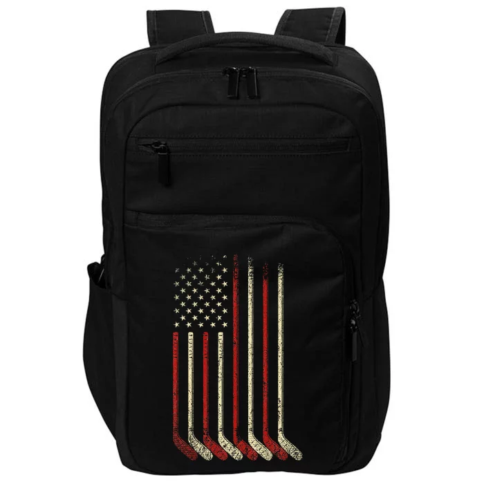 Us Flag Patriotic American Hockey Player Ice Hockey Impact Tech Backpack