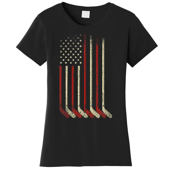 Us Flag Patriotic American Hockey Player Ice Hockey Women's T-Shirt